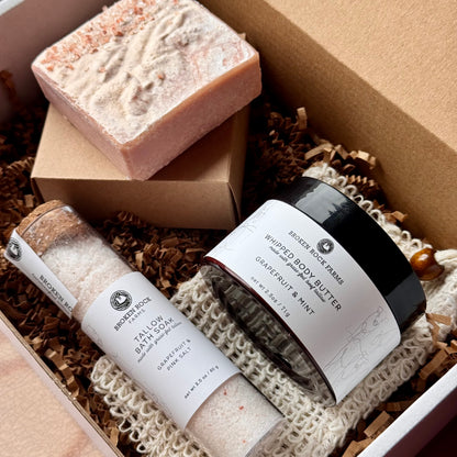 tallow soak, soap & moisturizer set | grapefruit & pink salt