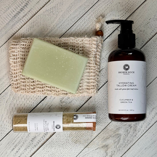tallow soak, soap & moisturizer set | cucumber green tea