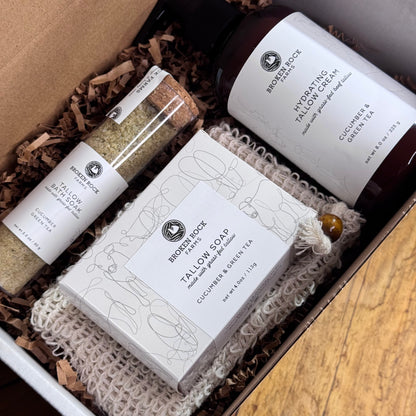tallow soak, soap & moisturizer set | cucumber green tea